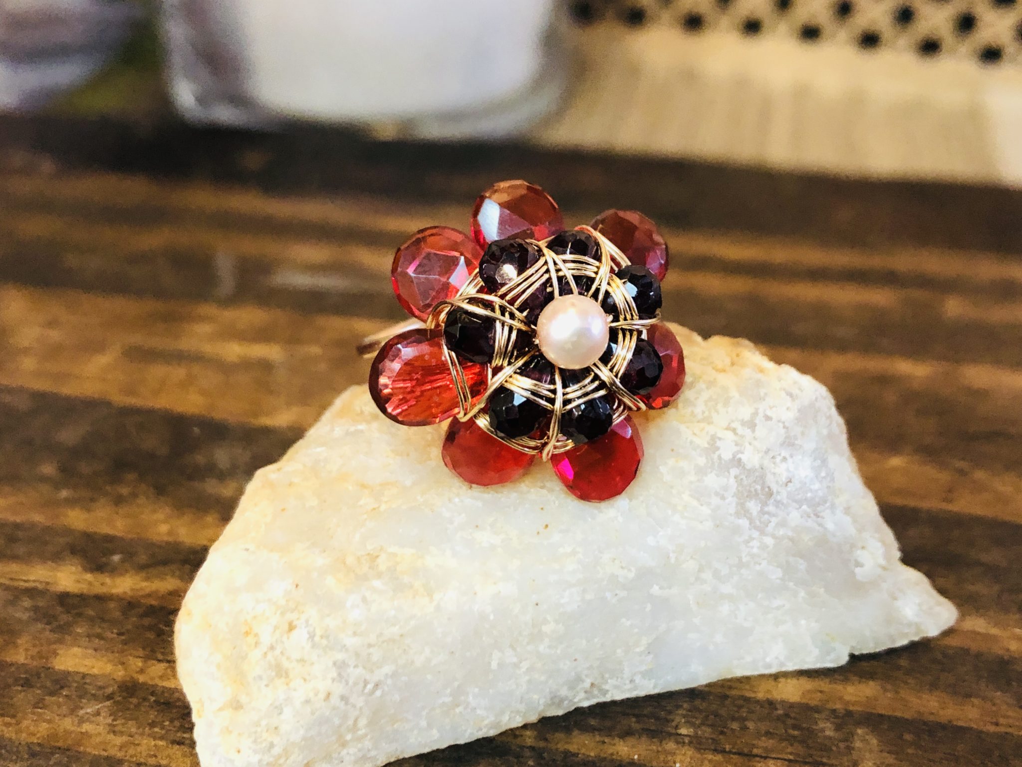 Beading Dreams Double Flower Ring 6pm